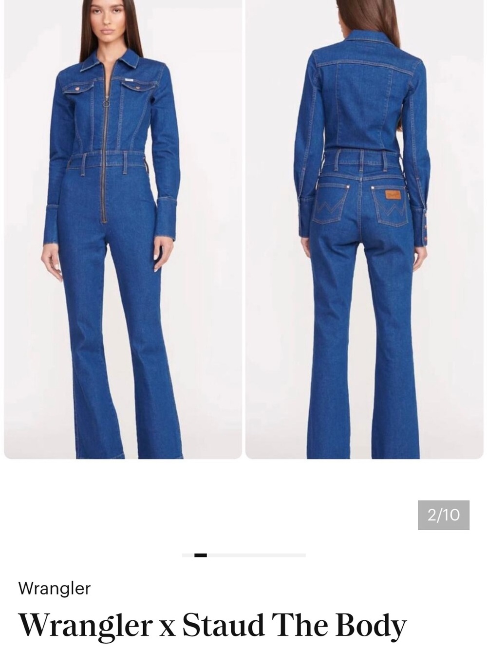 STAUD Blue Denim Zip-Front Jumpsuit L NWT